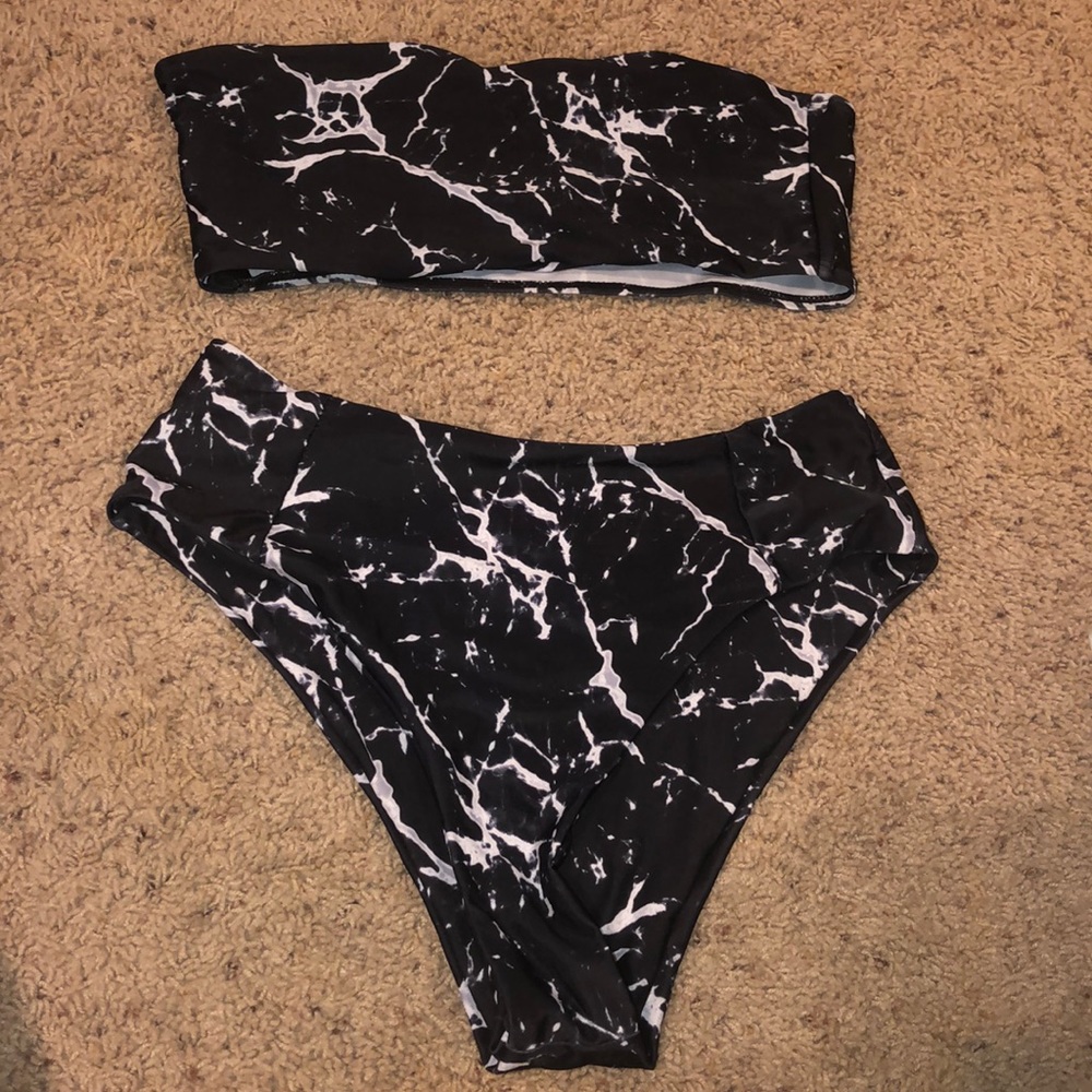 Black marble Bandeau bikini